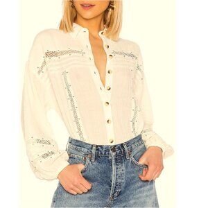 Free People Button-down Long Sleeve Shirt Size-S Ivory
